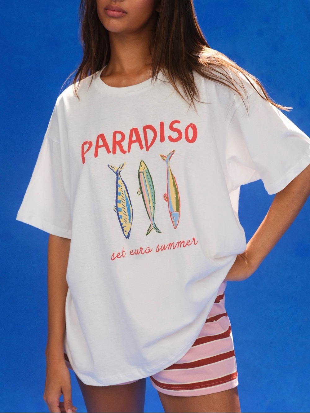 SET Active White Graphic 'Paradiso' Relaxed Tee with Multicolor Fish Print